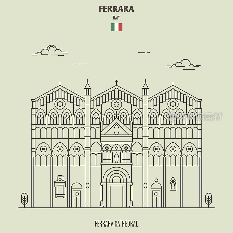 意大利费拉拉大教堂。具有里程碑意义的图标