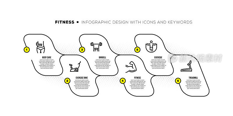 信息图表设计模板与健身关键字和图标