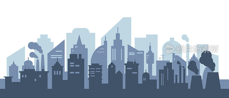 摩天大楼和工厂的现代城市剪影