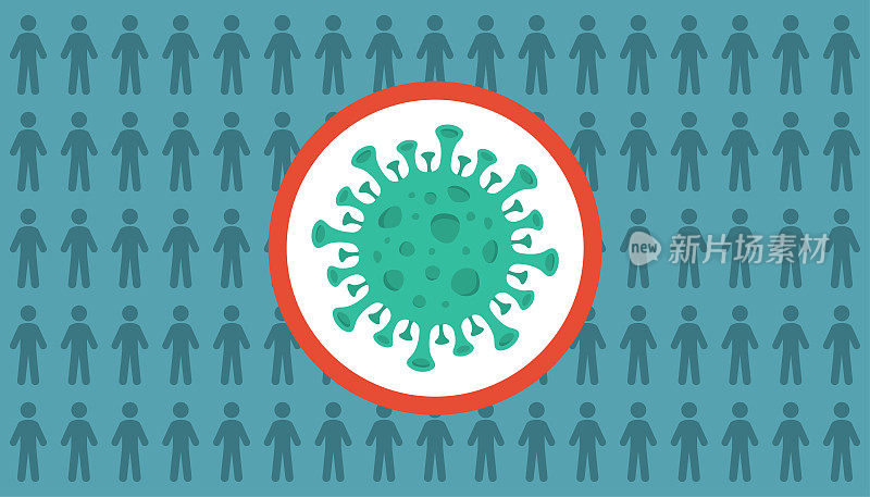 病毒标志和人群图标。冠状病毒矢量图
