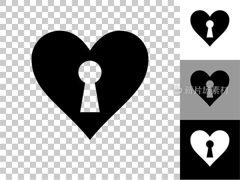 心脏形状的钥匙孔图标在棋盘透明的背景