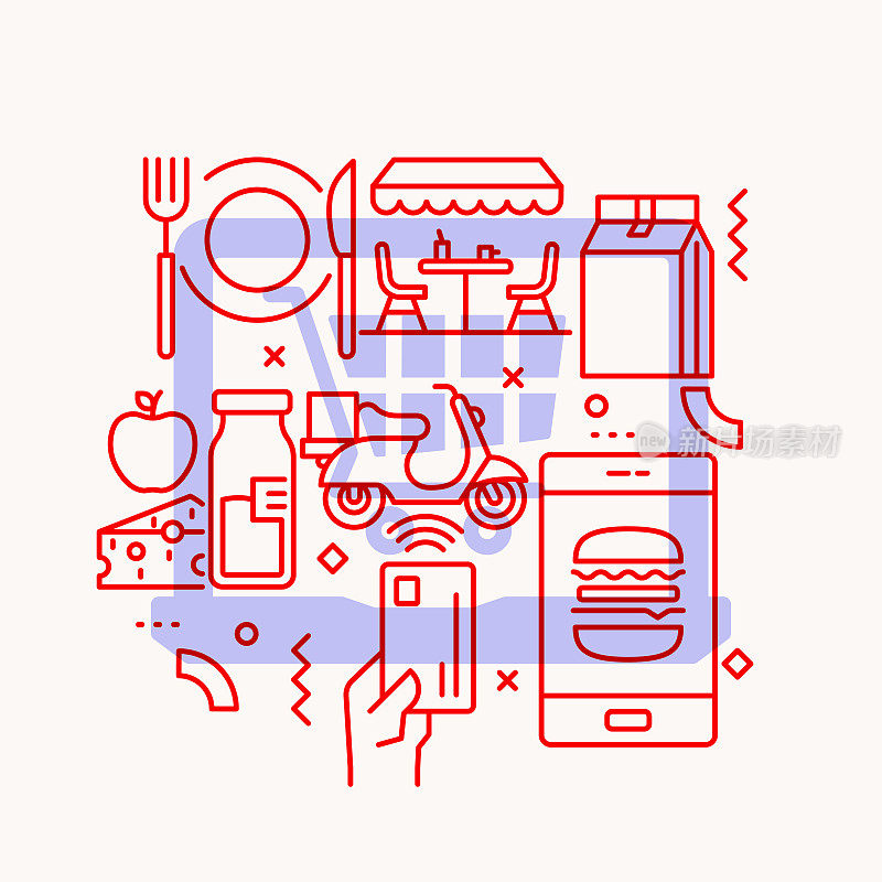 新法线相关的现代线型矢量插图。冠状病毒概念