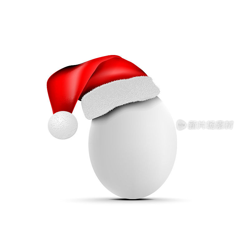 鸡蛋或鸵鸟蛋配圣诞老人帽。白色矢量图