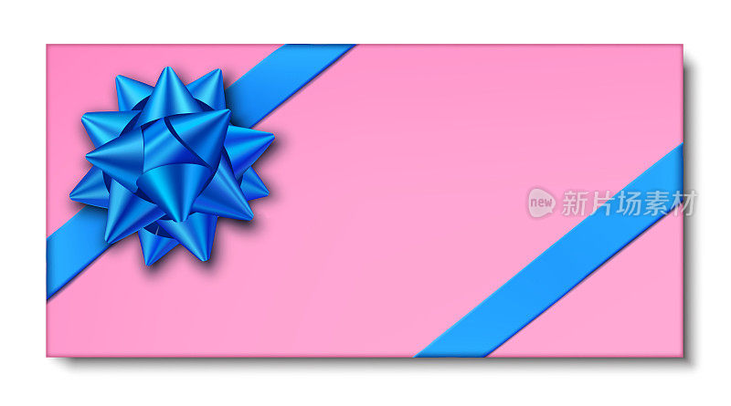 粉红色礼盒与蓝色礼品蝴蝶结和丝带