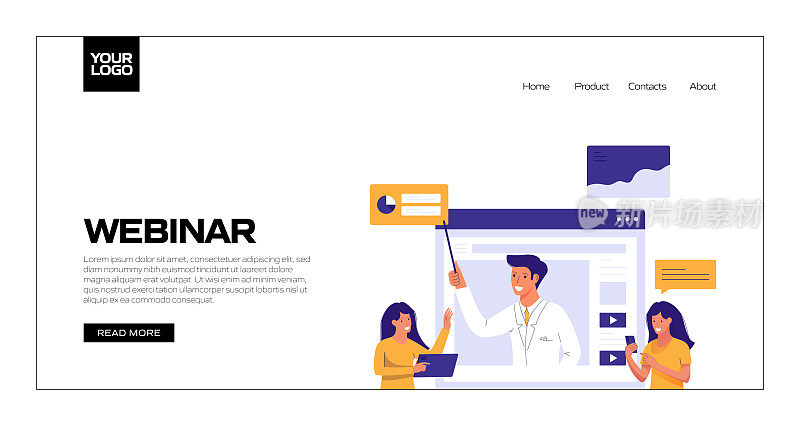 本次网络研讨会为登录页模板、网站横幅、广告和营销材料、在线广告、商业演示等提供概念矢量插图。