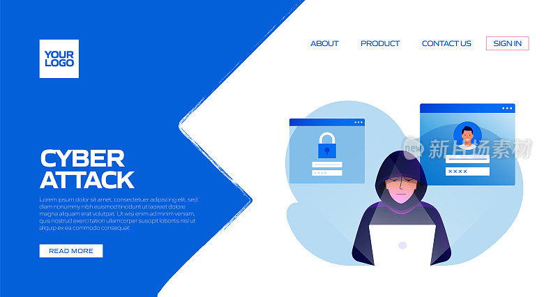 网络攻击概念矢量插图登陆页面模板，网站横幅，广告和营销材料，在线广告，业务演示等。