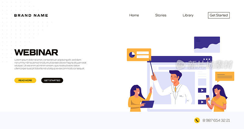 本次网络研讨会为登录页模板、网站横幅、广告和营销材料、在线广告、商业演示等提供概念矢量插图。