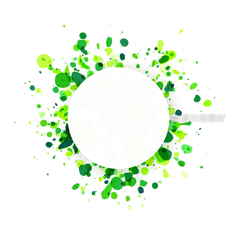 绿色抽象飞溅与圆形空空间上的白色背景