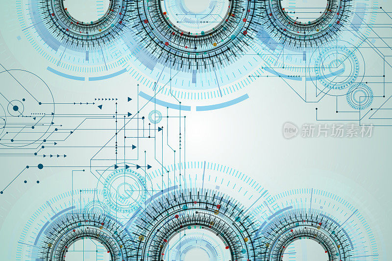 齿轮。抽象技术图纸、图纸带齿轮、齿轮。机械工程、机械施工、技术矢量背景