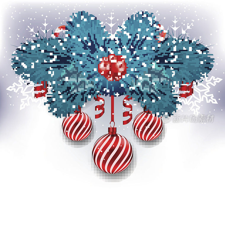 圣诞背景有冷杉枝，玻璃球和甜ca