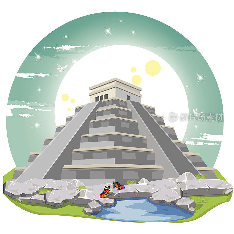 插图。玛雅金字塔古老的墨西哥石头。奇琴伊察