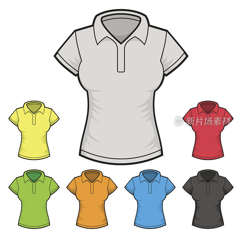 女人的马球t恤设计模板颜色集。向量