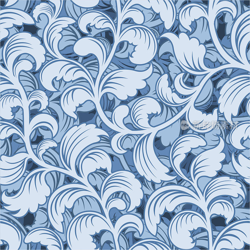 蓝色有机叶片图案(无缝)