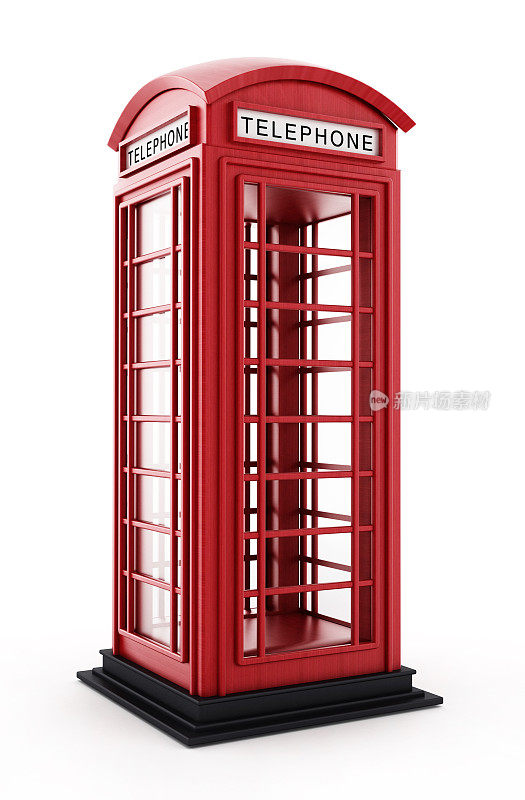 红色的英国电话亭被白色隔离