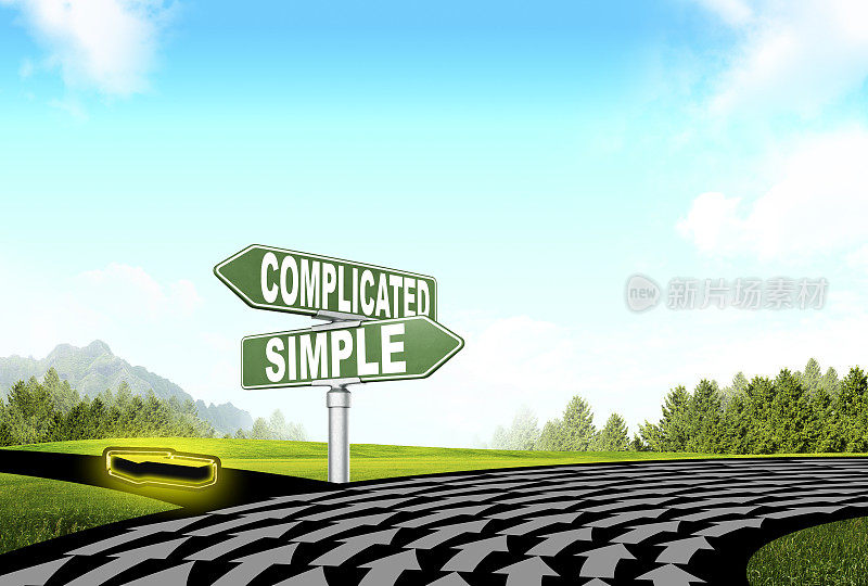 复杂和简单的路标与蓝天的背景。