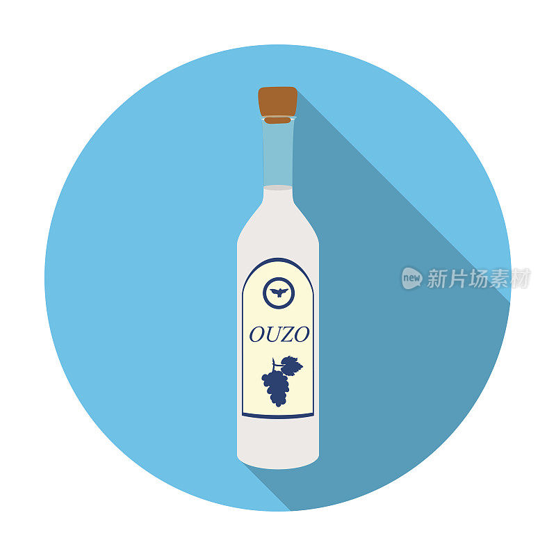 瓶的茴香酒图标在平面风格孤立的白色背景。希腊符号股票矢量插图。