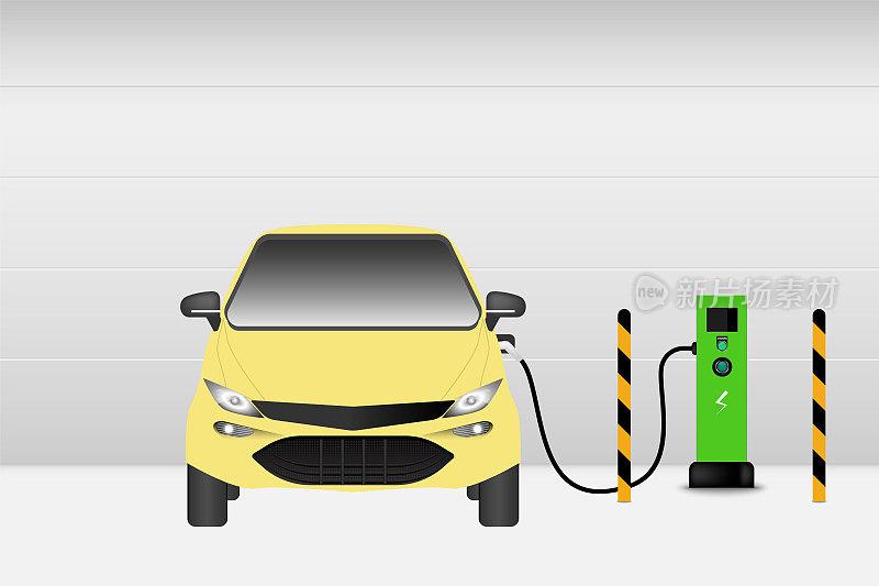电动汽车和充电站。、科技电动汽车、汽车概念
