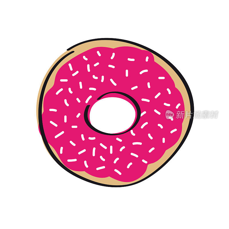甜甜甜圈与粉色草莓顶部-原创手绘插图