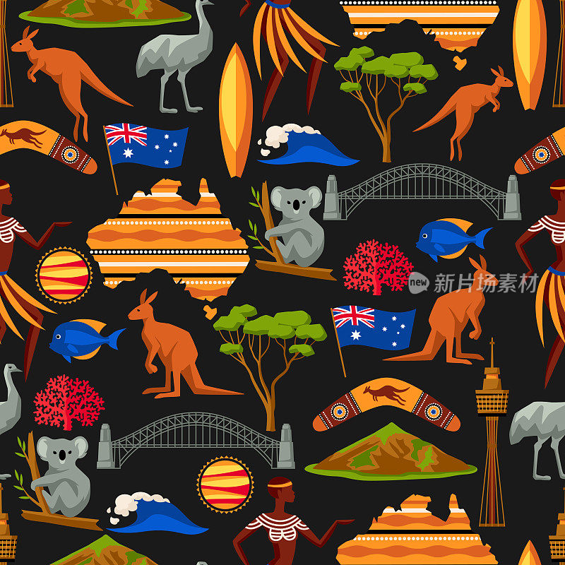 澳大利亚无缝模式。澳大利亚传统符号和物品