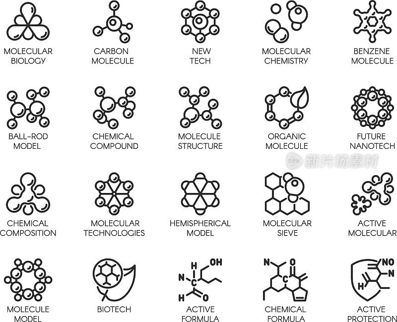 可编辑的描边。48x48像素完美20个图标的轮廓样式。向量抽象线标志