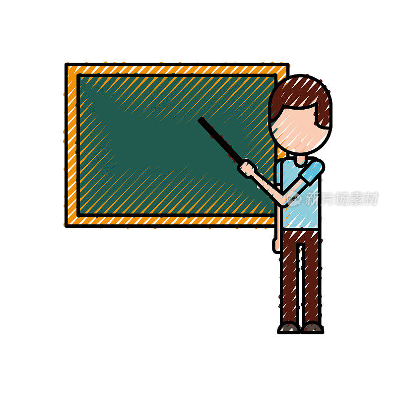 在教室的黑板上，老师用指示牌指示上课内容
