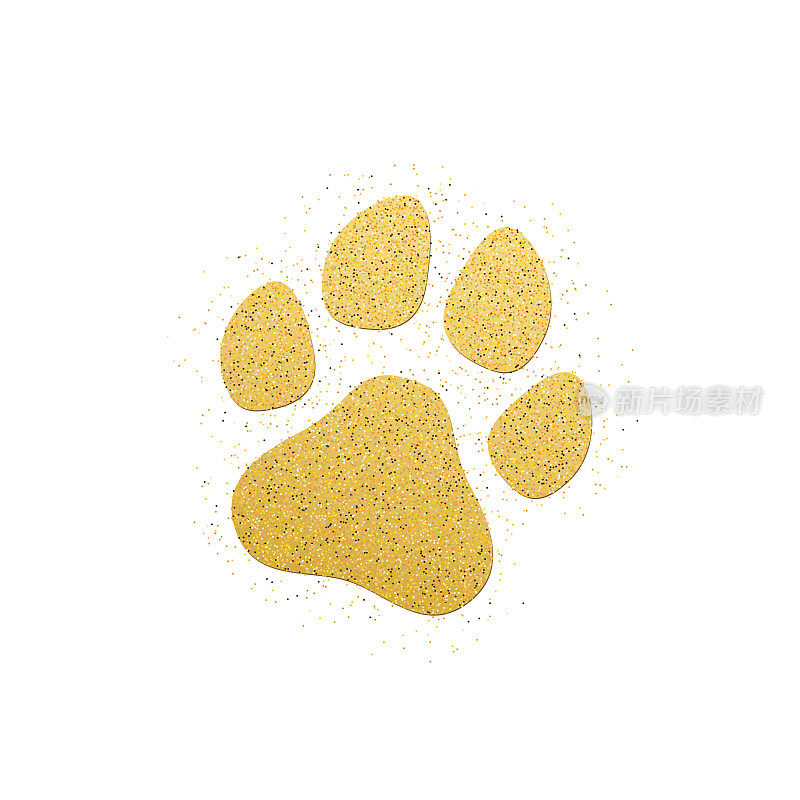 2018狗新年。一只金色的狗爪在白色的背景上闪闪发光。金砂。横幅的背景。矢量图