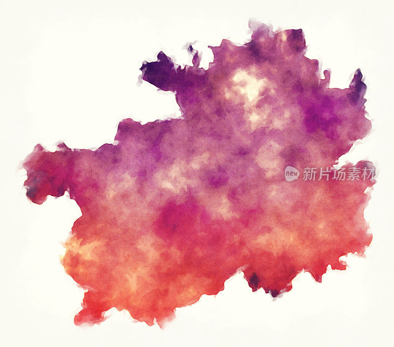 贵州省水彩中国地图前面的白色背景