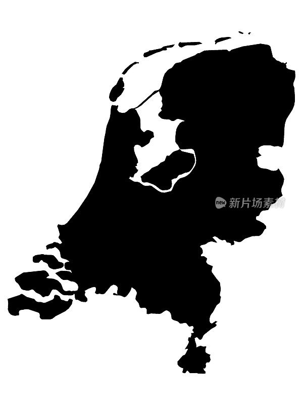 白色背景上的荷兰黑色地图