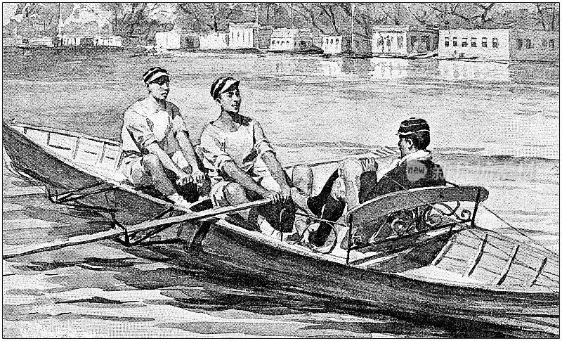古董插图:划船