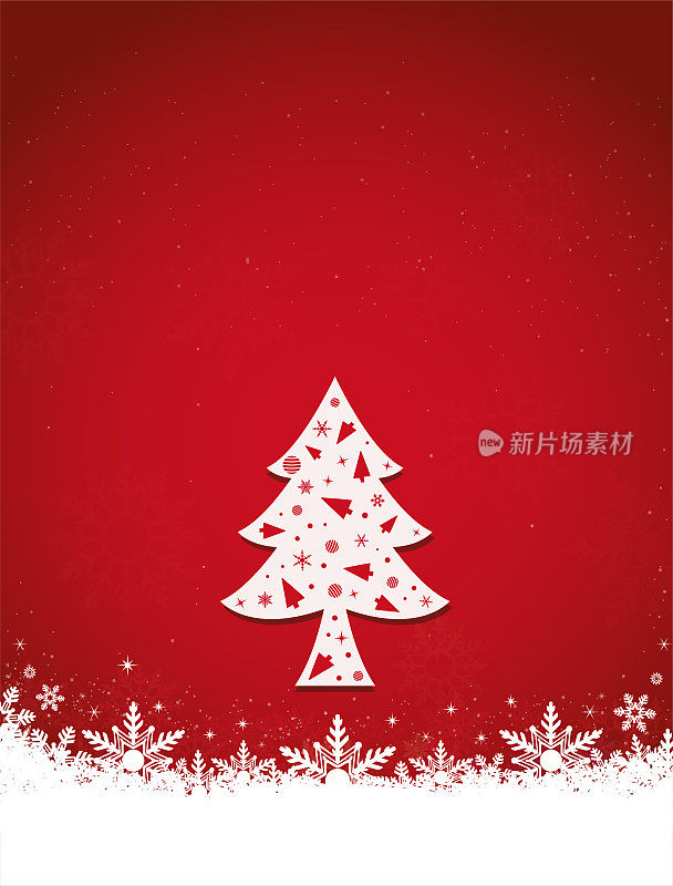 垂直矢量插图的一个创造性的明亮的红色圣诞背景与一个创造性装饰皇家树