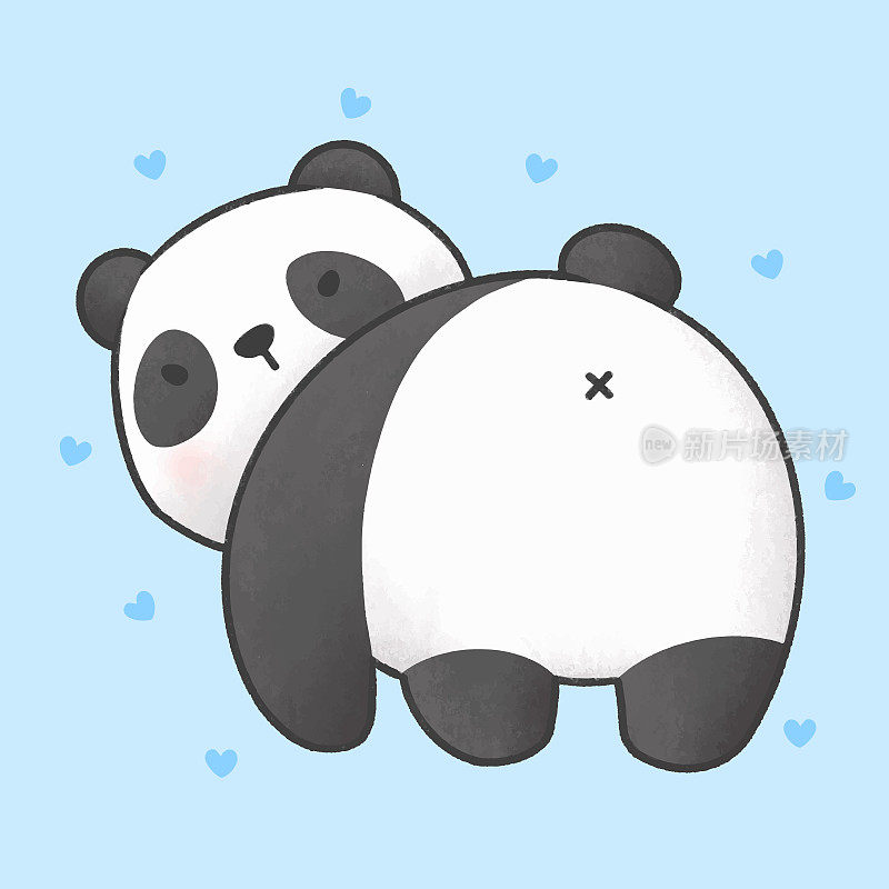 可爱的熊猫熊回头卡通手绘风格