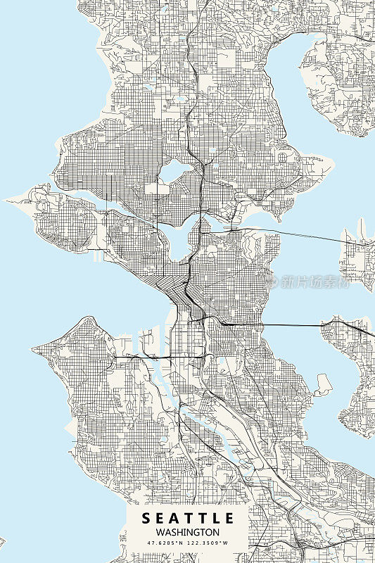 西雅图，华盛顿矢量地图