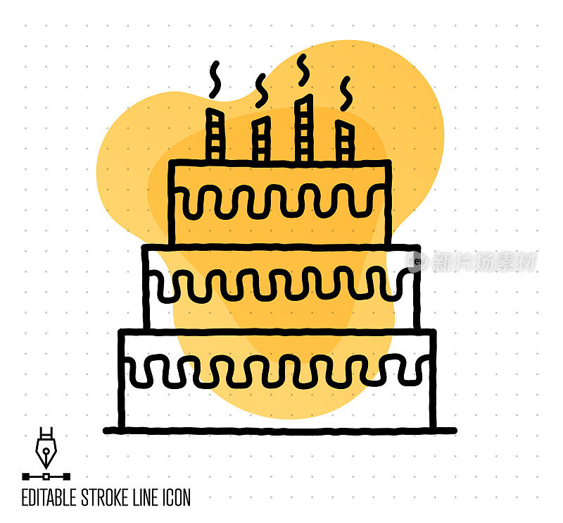 婚礼蛋糕和甜点矢量可编辑线插图