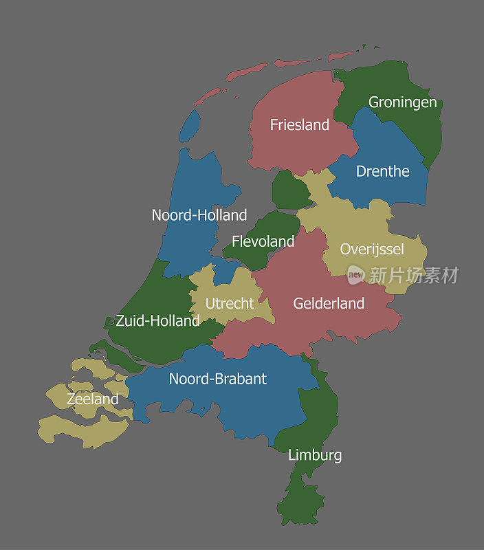 高度详细的政治荷兰地图