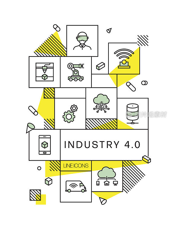 工业4.0相关现代线条风格矢量插图