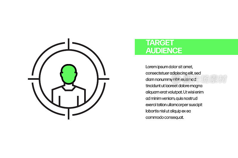 目标观众平面线图标，轮廓矢量符号插图。