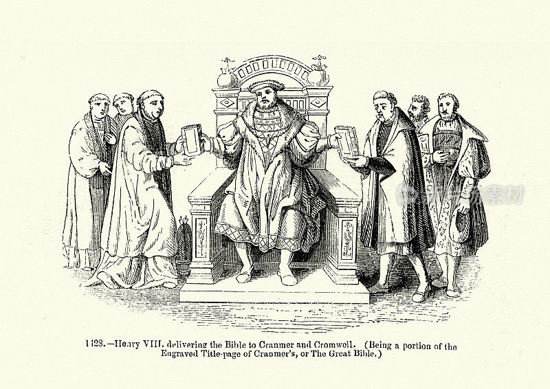 亨利八世将圣经交给克兰麦和克伦威尔