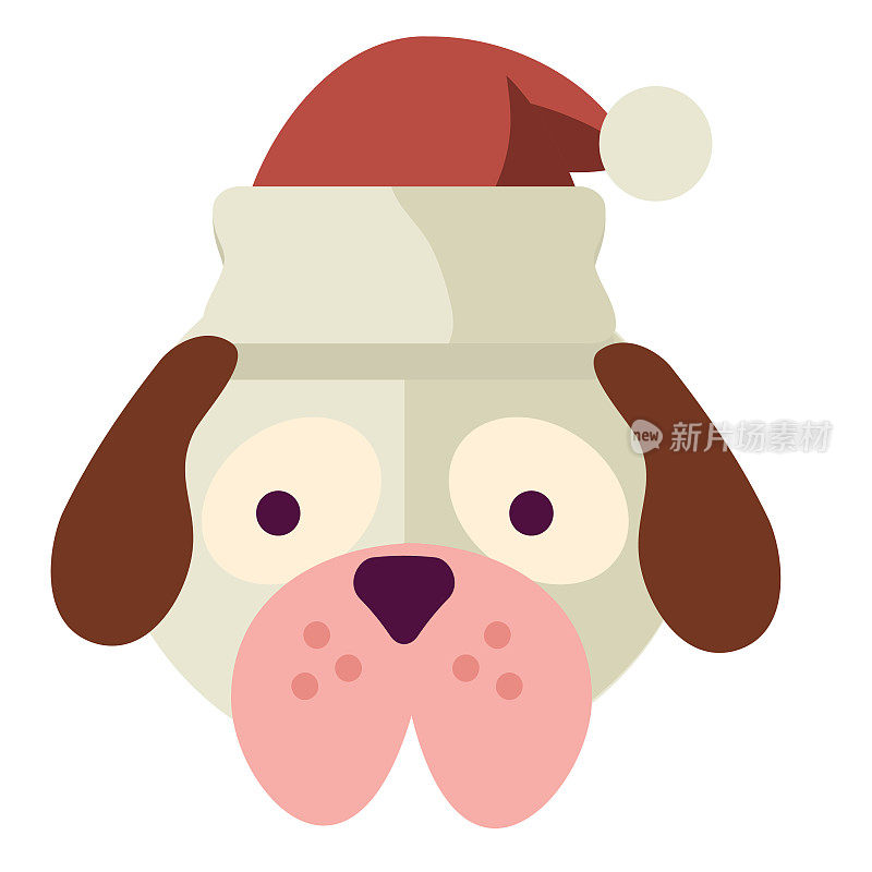 圣诞平面设计图标:戴圣诞帽的狗