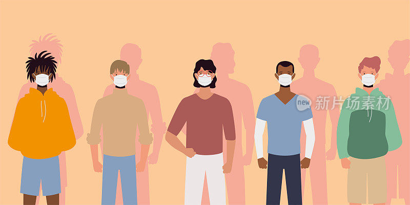 一群人戴着口罩站在一起，预防和安全