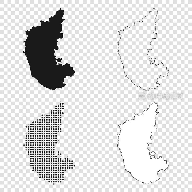 卡纳塔克邦地图设计-黑色，轮廓，马赛克和白色