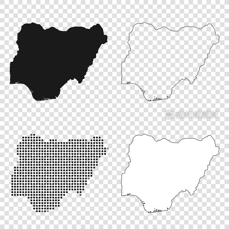 尼日利亚地图设计-黑色，轮廓，马赛克和白色