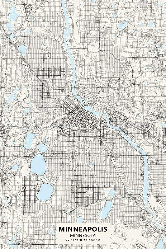 明尼阿波利斯，明尼苏达美国矢量地图