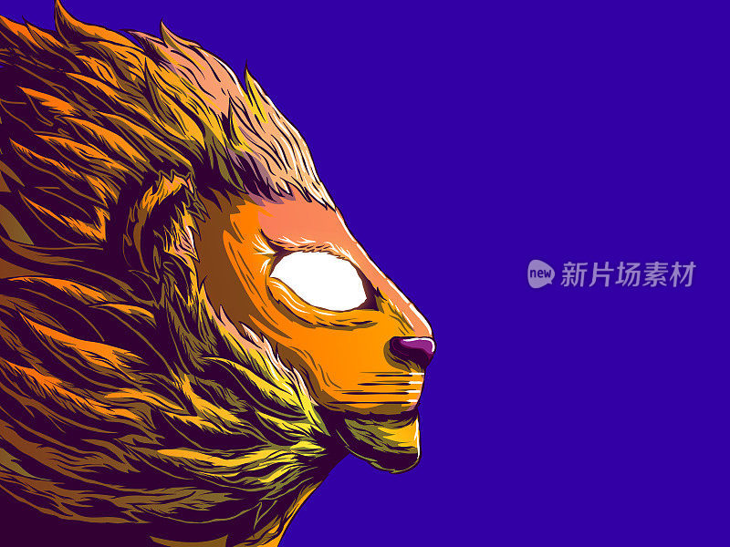 手绘横幅插图-狮子的侧面。