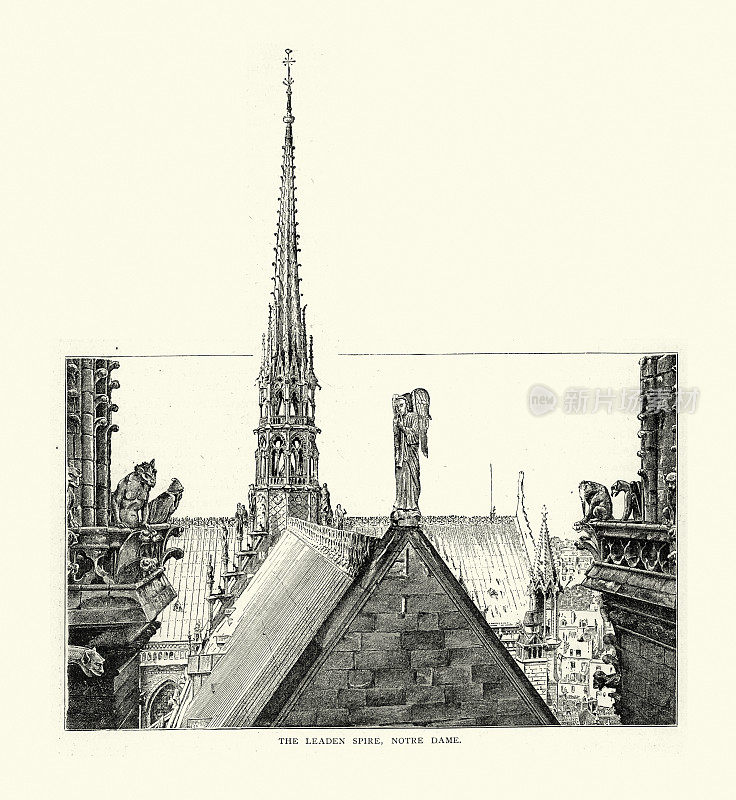19世纪法国巴黎圣母院的铅制尖顶