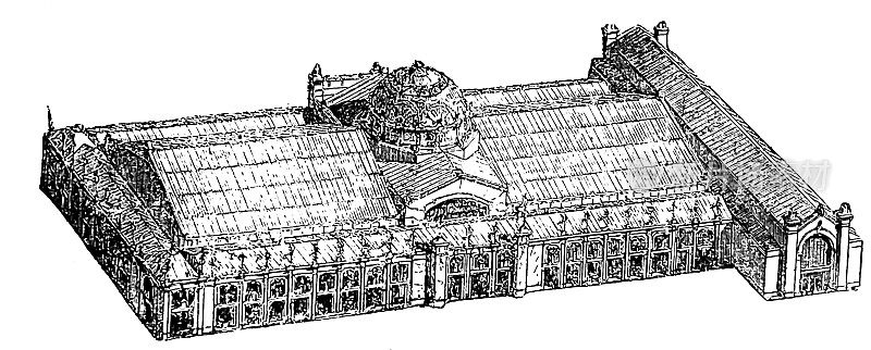 1889年巴黎世界博览会-美术宫殿，鸟瞰图