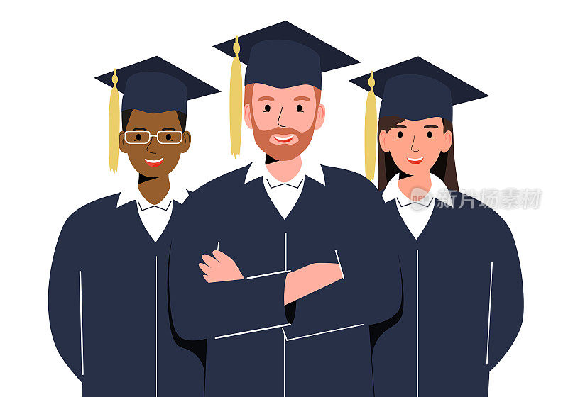 教育理念与学生在毕业礼服和学士帽。一群毕业生站在一起。
一群毕业生站在一起。