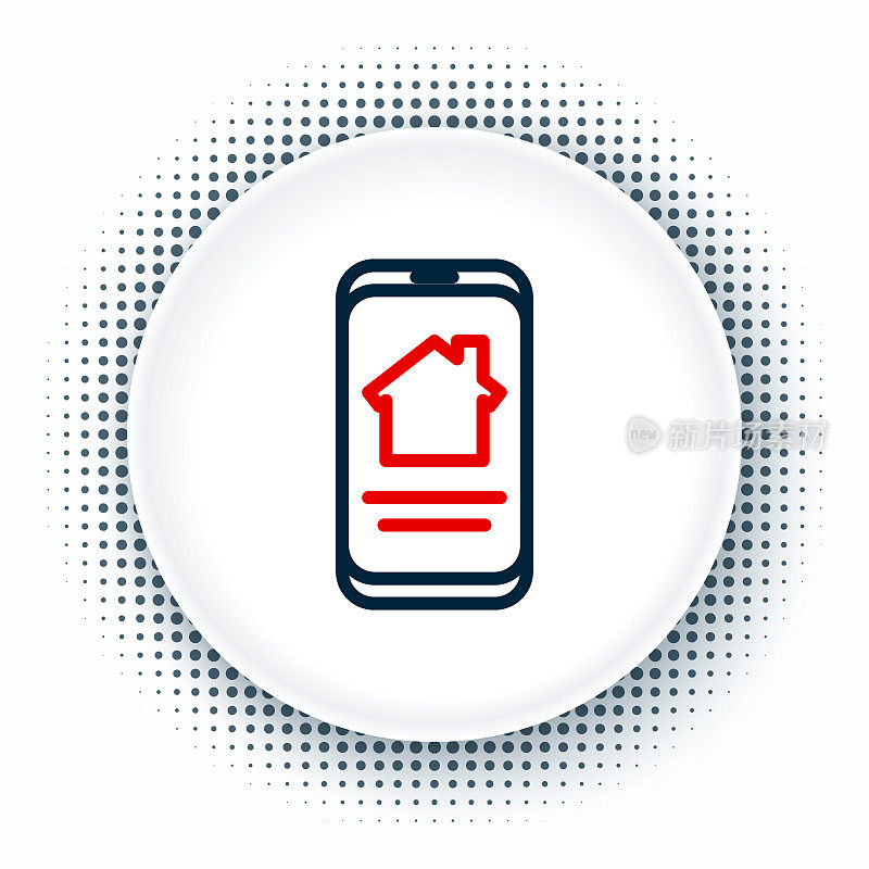 在线房地产在智能手机图标孤立在白色背景上。住房贷款概念，租，买，买房。色彩斑斓的轮廓的概念。向量