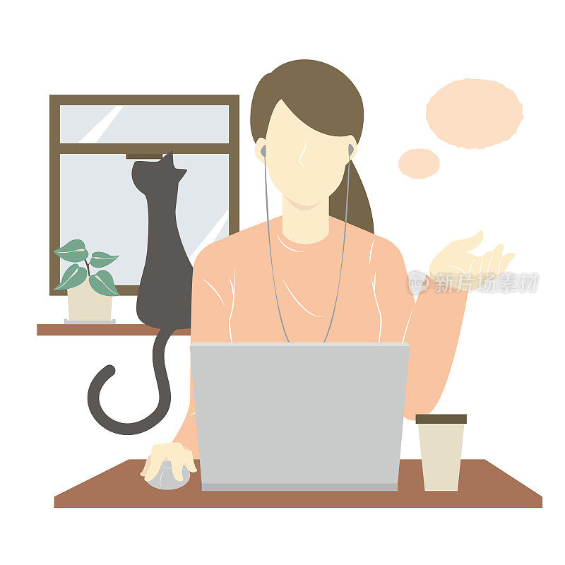 一个女人用笔记本电脑在家开在线会议