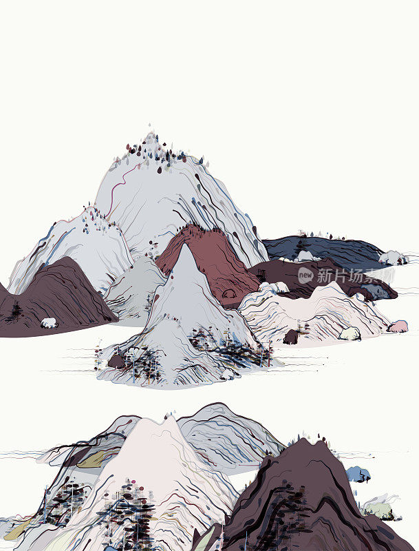 彩色中国山水画插图,山水画