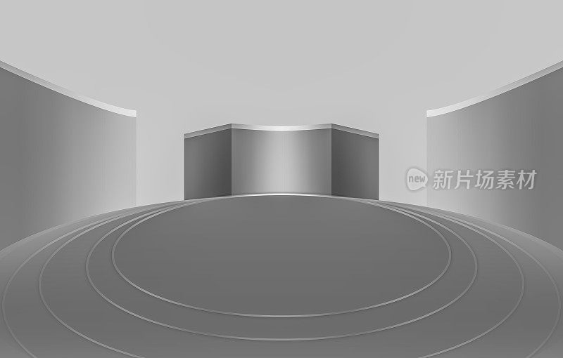 3D渲染银灰色静物展示厅展示亭的空间感背景